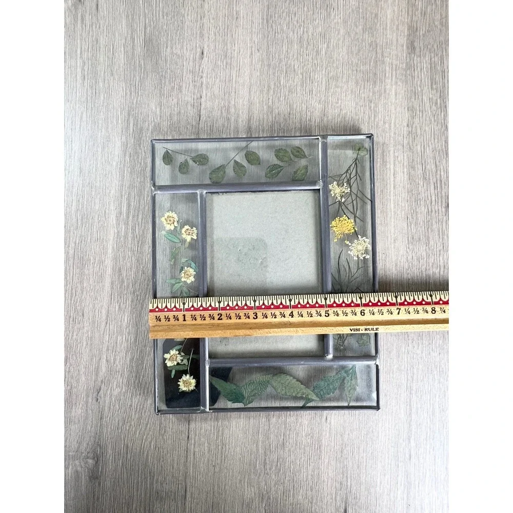 Pressed Flower Glass Picture Frame Vintage Metal Solder Botanical Cottagecore